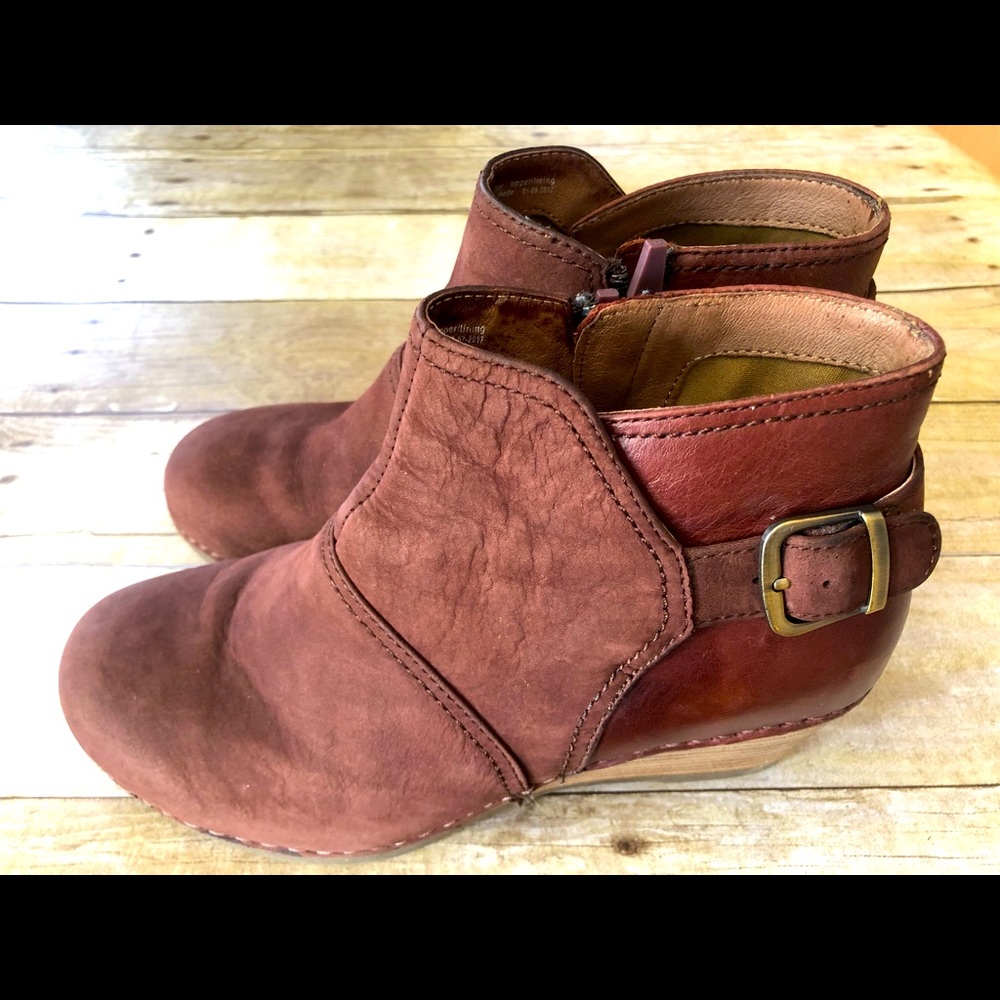Dansko Shirley wedge bootie, Wine Nubuck,  Size 39, Used